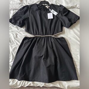 WAYF Black Mini Dress with Puff Sleeves and Cut Out
